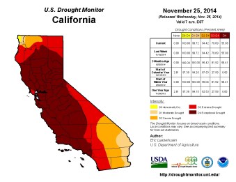 Bilan de la sécheresse en Californie le 25 novembre (source : US Drought Monitor)
