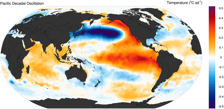 Phase positive de la PDO (Source : Wikipedia)