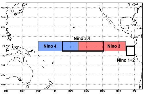 Régions El Niño (source : NOAA)